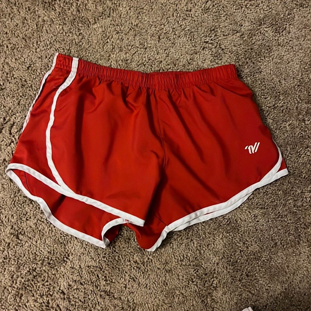 Bright red varsity athletic shorts XS